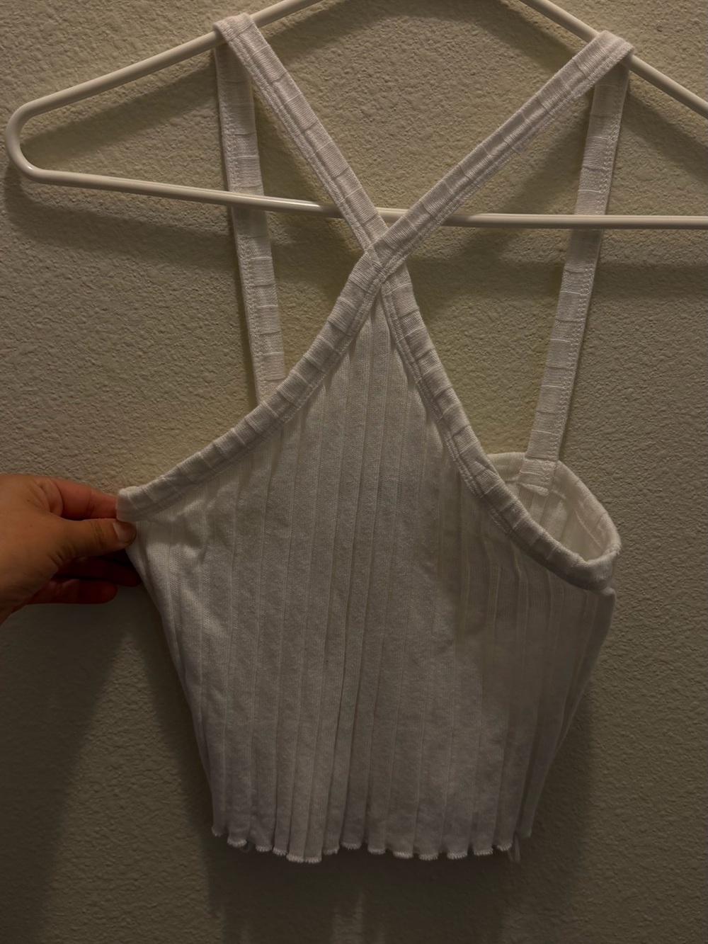 Zara White Ribbed Cropped Halter Top